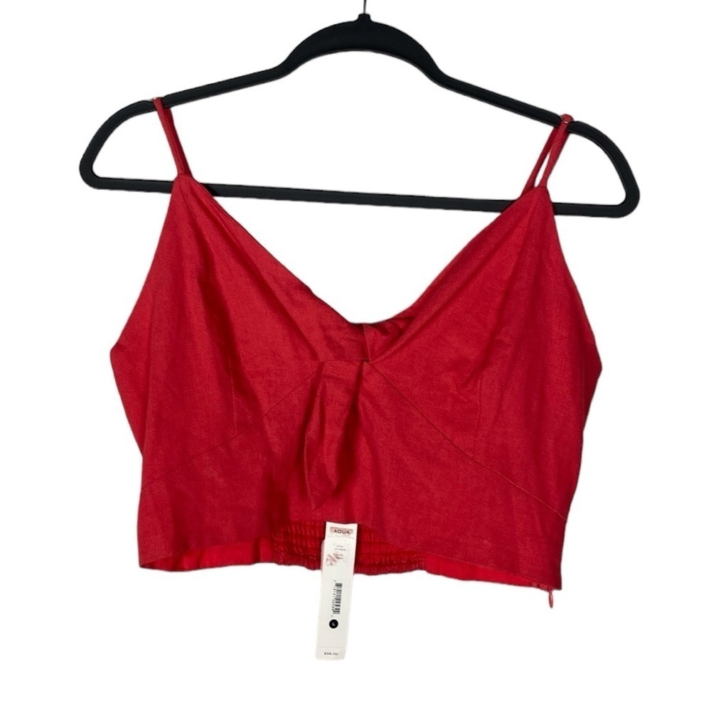 Aqua Tie front linen crop top
